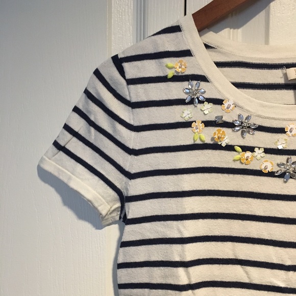 J Crew Embellished Striped Navy top size XXS - Picture 2 of 7